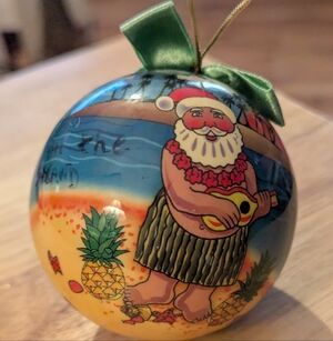 Hand Painted Santa Playing Ukulele Galveston Island Texas Christmas Ornament